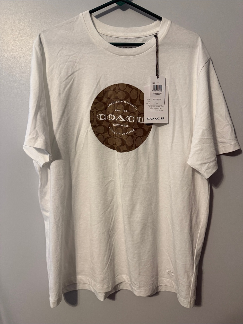 Coach White Short-Sleeve T-Shirt with Brown Logo Circle